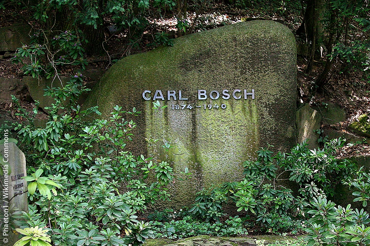 Carl Bosch, dem bei der BASF die Grundlage für die großtechnische Erzeugung von Stickstoffdüngern gelang, gehört zu den vielen Persönlichkeiten, die auf dem Heidelberger Bergfriedhof begraben sind.