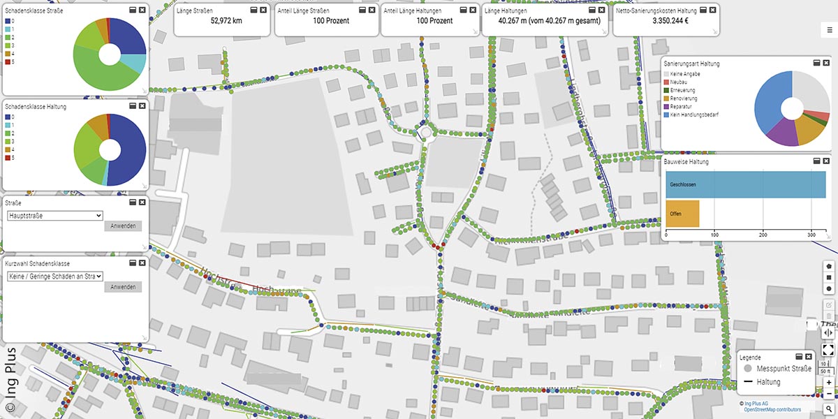 Digitalisierter Stadtplan mit Hinweisen zur Lage von Kanälen