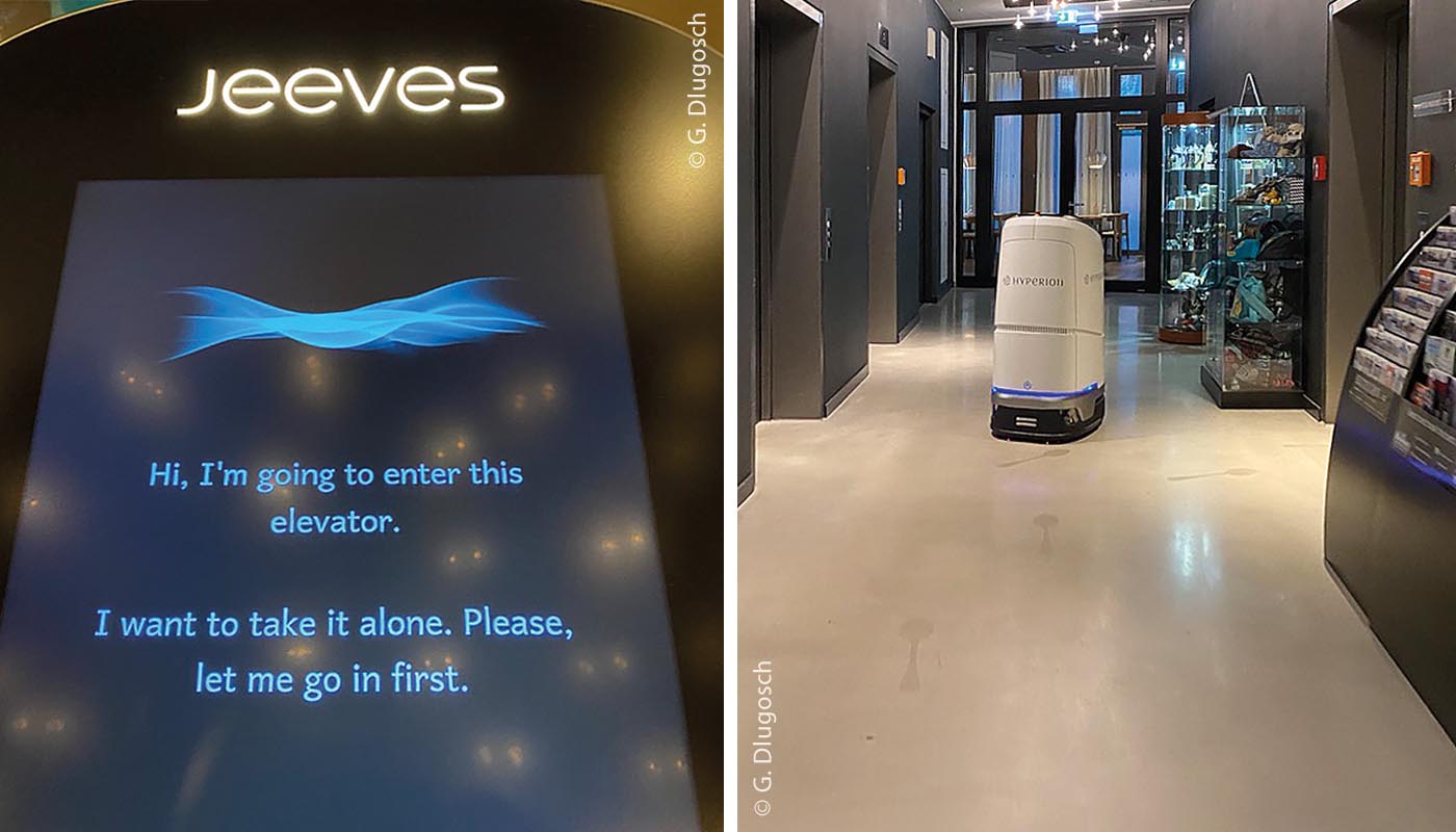 Der Roboter Jeeves ist in einem Münchner Hotel unterwegs, zur Unterstützung des dortigen Servicepersonals.