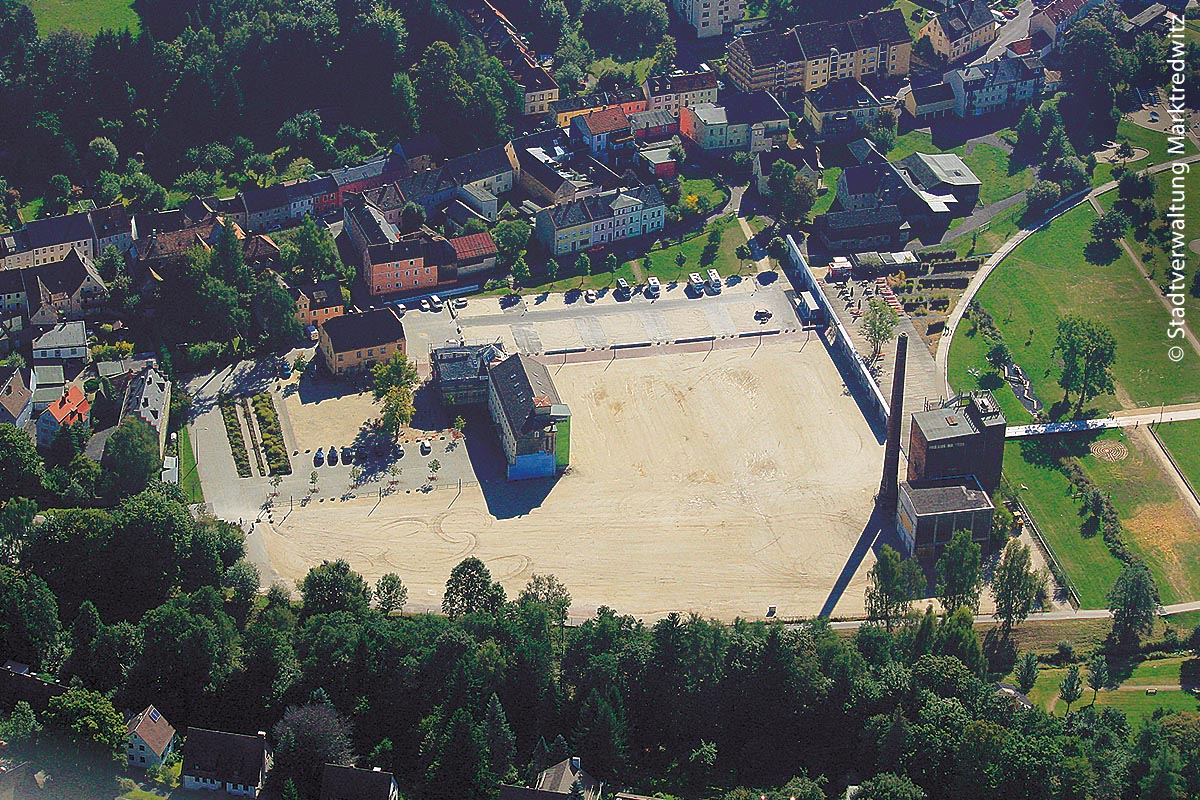Luftbild vom BENKER-Areal in der Stadt Marktredwitz nach Beendigung der Abrissarbeiten