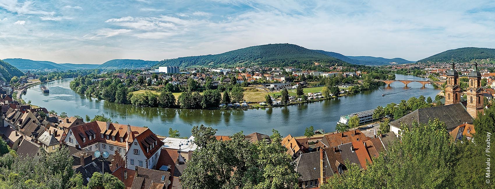 Miltenberg in Unterfranken liegt am Knie des Mainvierecks zwischen Spessart und Odenwald.