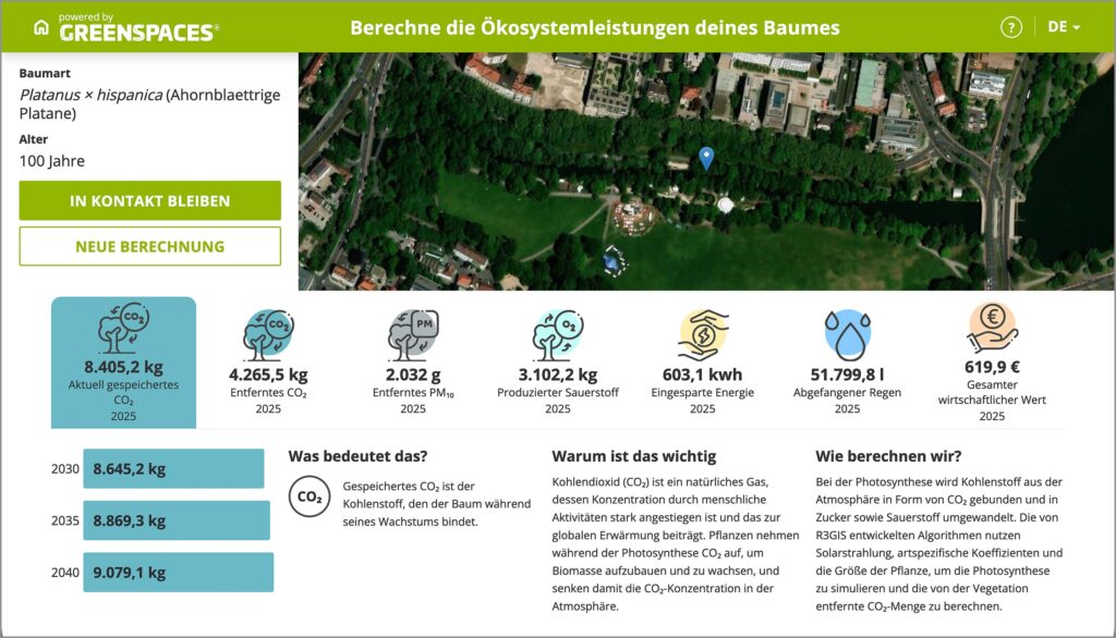 Screenshot der Software "GreenSpace"