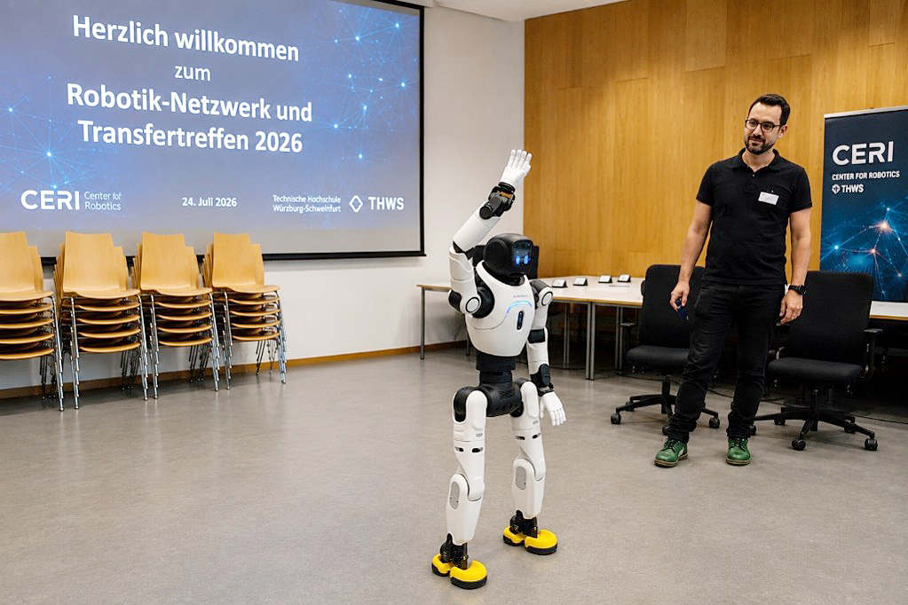 Ein humanoider Roboter demonstrierte beim Robotik-Netzwerk- und Transfertreffen am CERI der THWS aktuelle Entwicklungen in der Robotik.